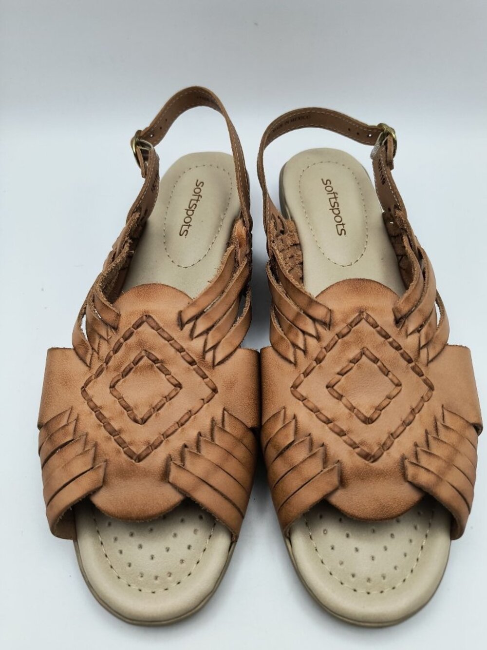 Softspots Tan Leather Woven Sandals Size 11